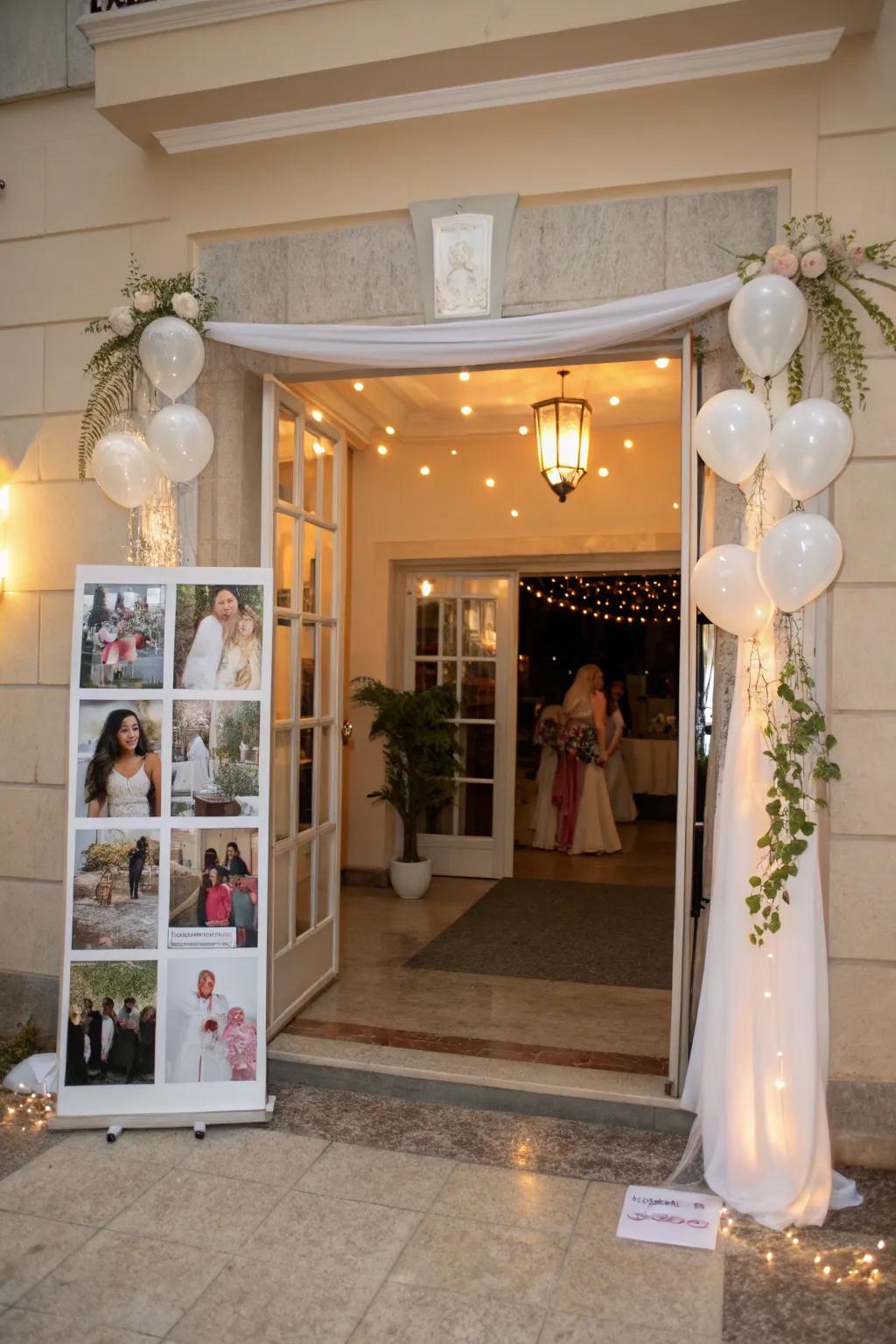 A touching photo collage shares the couple's love story with arriving visitors.