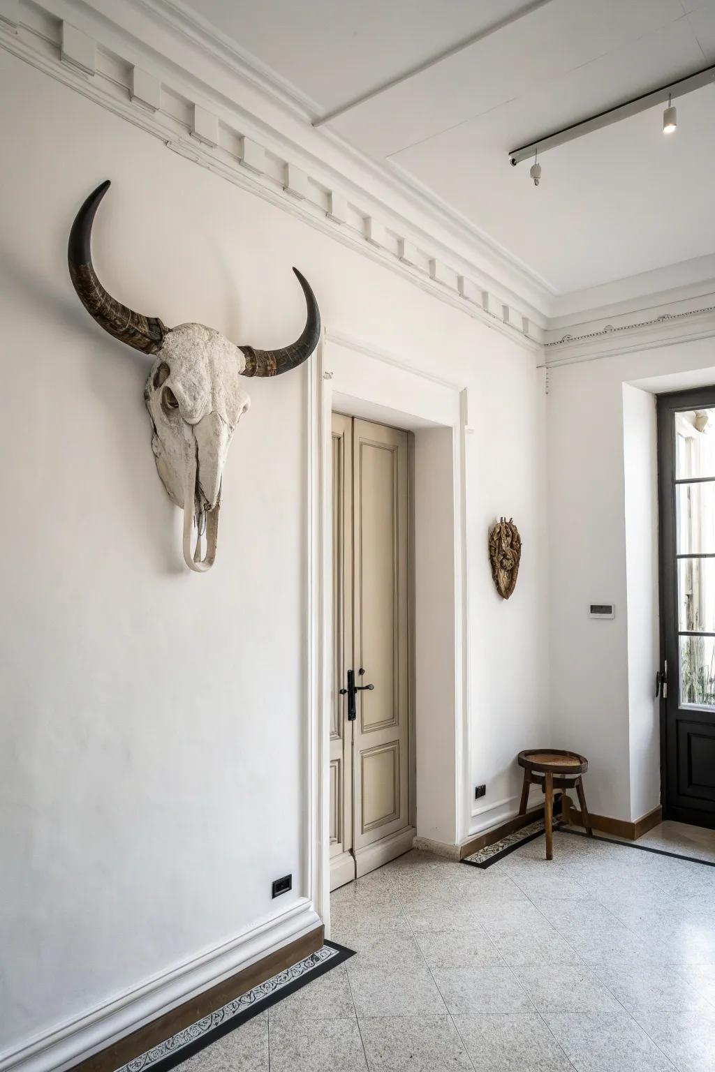 Simplicity-driven decor featuring a single-toned bovine skull.