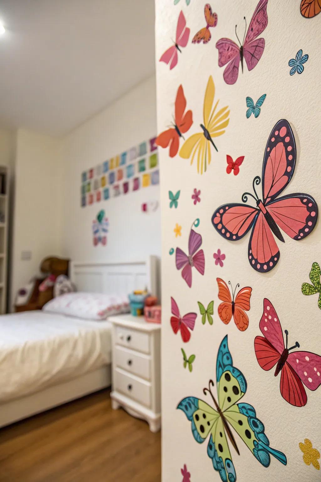 Design a whimsical atmosphere with butterfly wall stickers.
