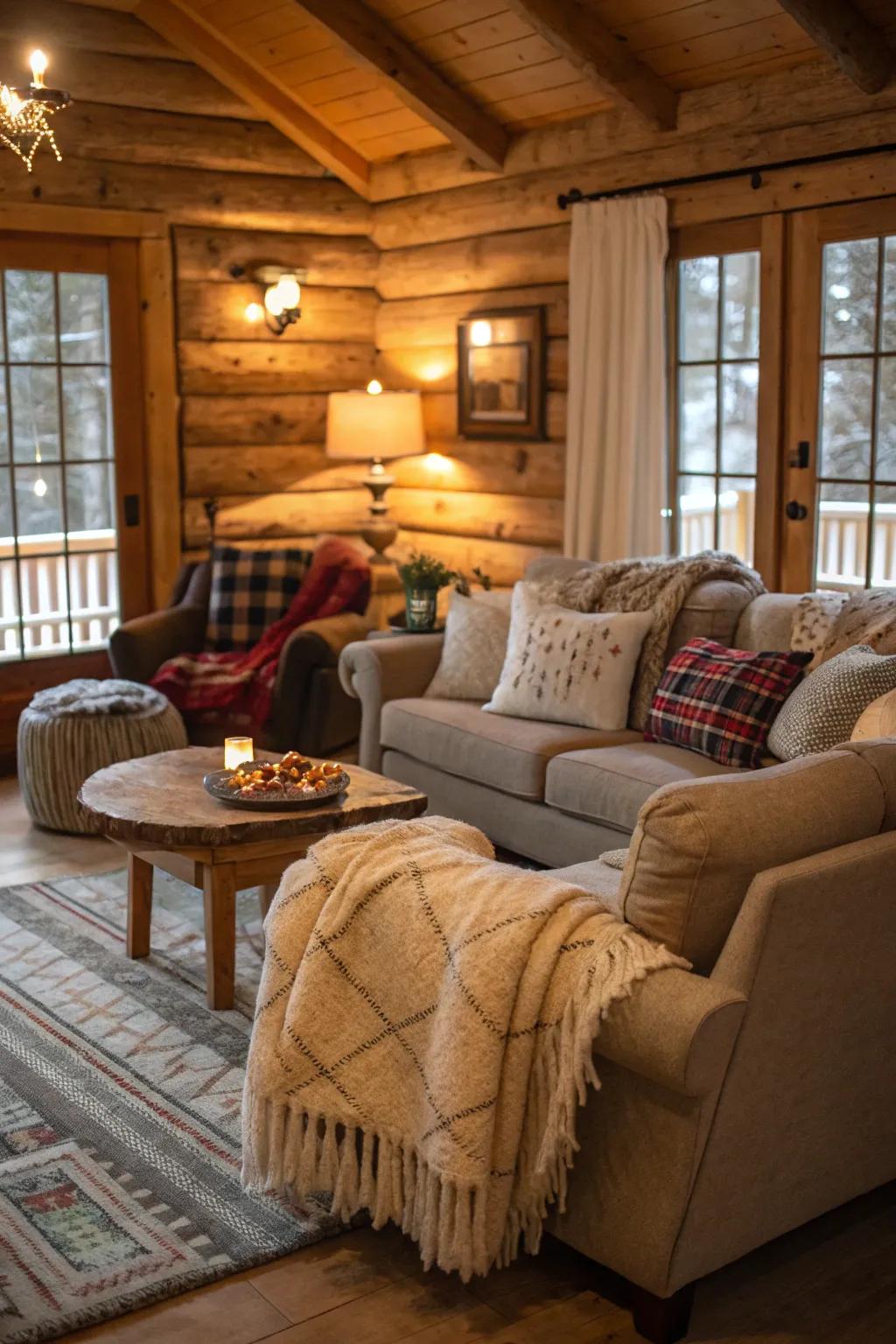 Comforting accents like throws and pillows finalize this appealing area.