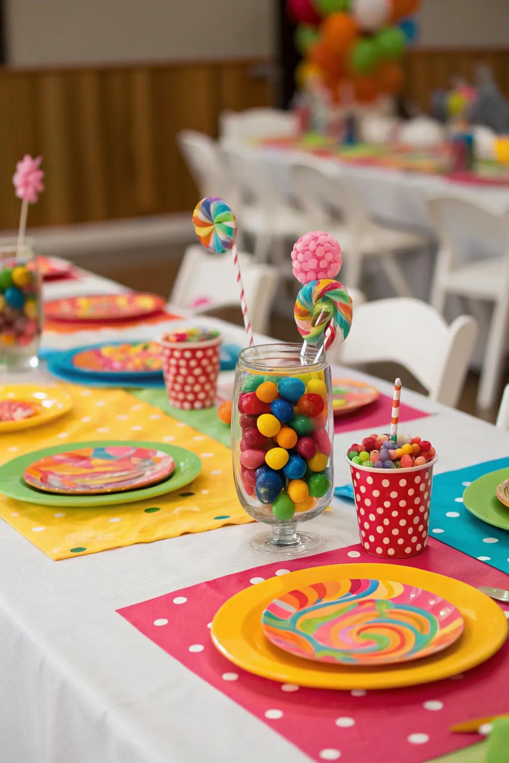 Candy-themed table settings turn meals into whimsical feasts