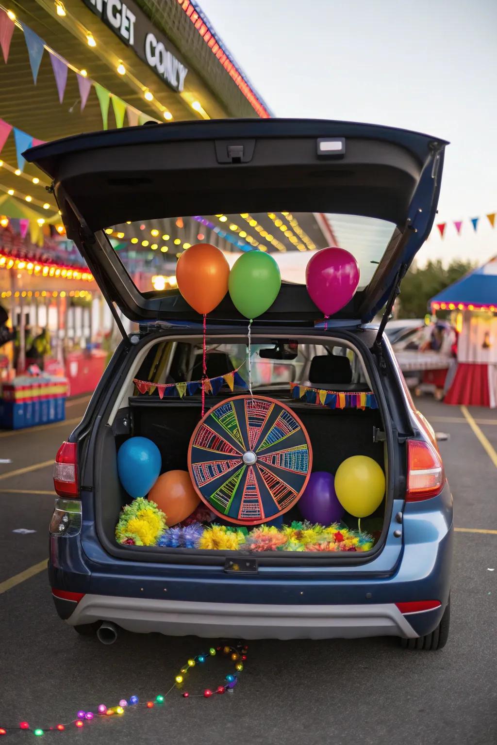 An enthralling spinning wheel setup, inviting visitors to test their luck.