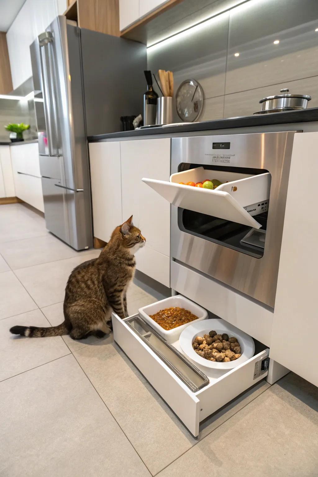 Keep feeding items tidy with a station that has built-in storage.