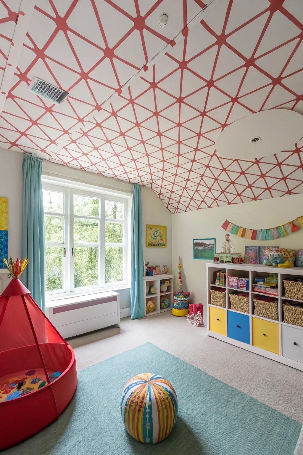 Add a playful touch with the unique bird print ceiling texture.