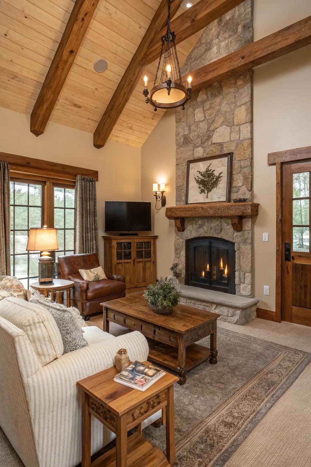 Rustic wood trims for natural warmth.