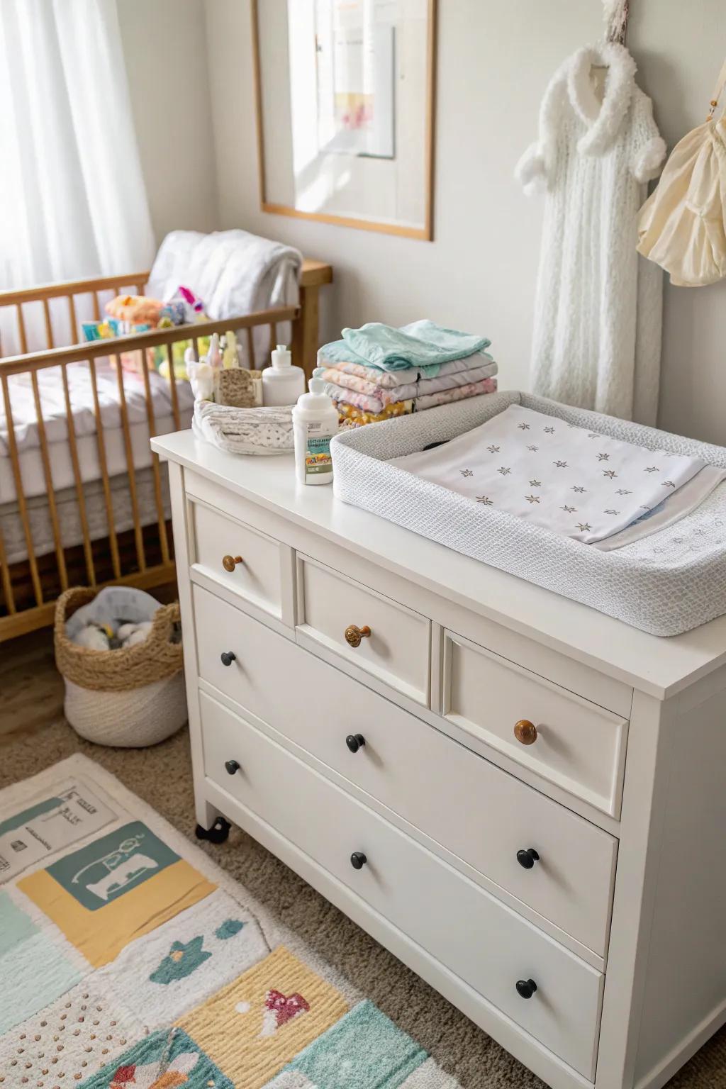 A dresser doubles as a practical and stylish changing station.