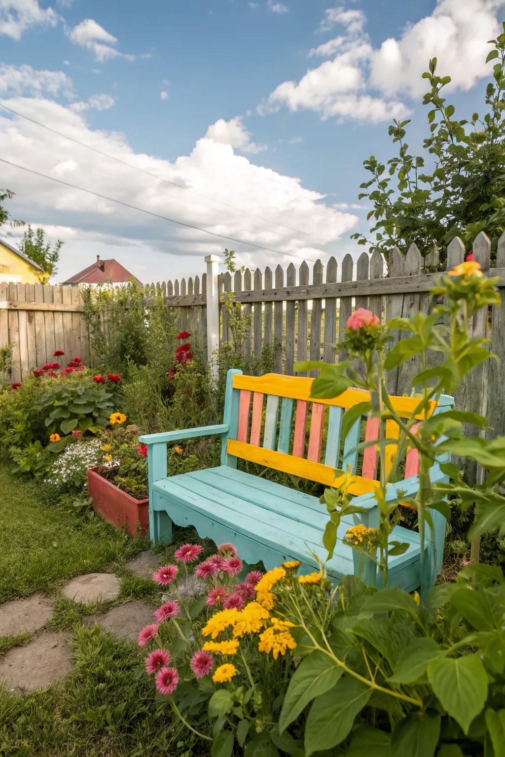 Upcycled furniture adds unique charm to your yard.