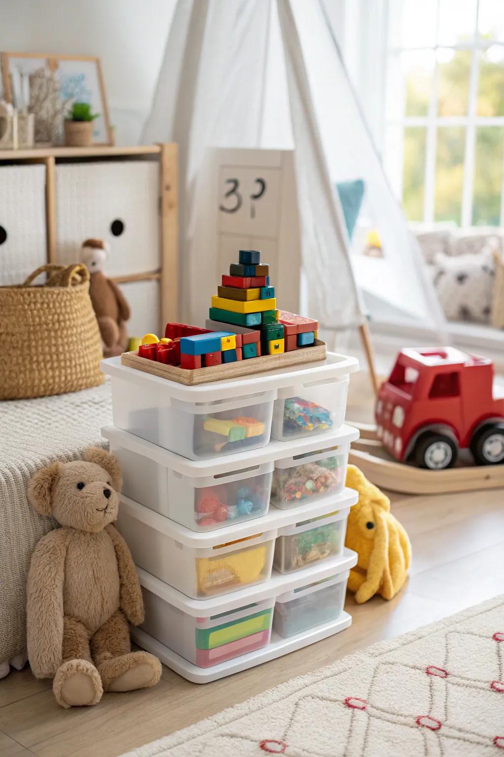 Stackable drawers offer flexible stowing options.