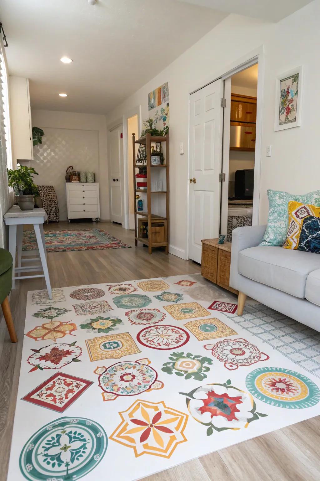 Floor graphics let you explore trends without permanent decisions.