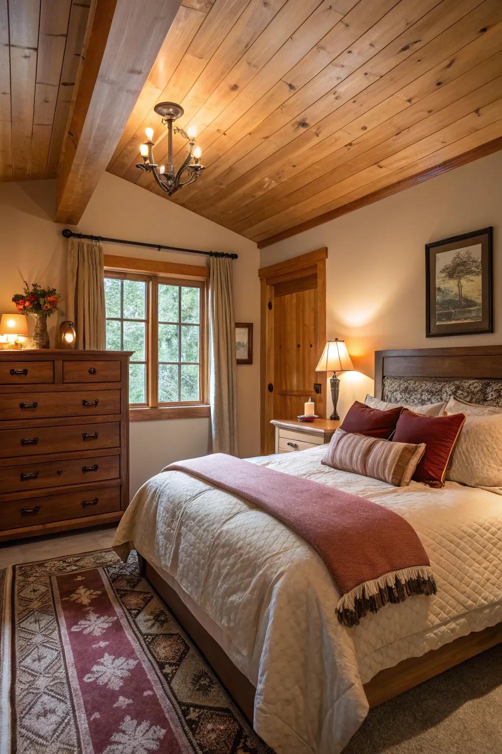 A cozy and inviting maple hardwood bedroom setting.