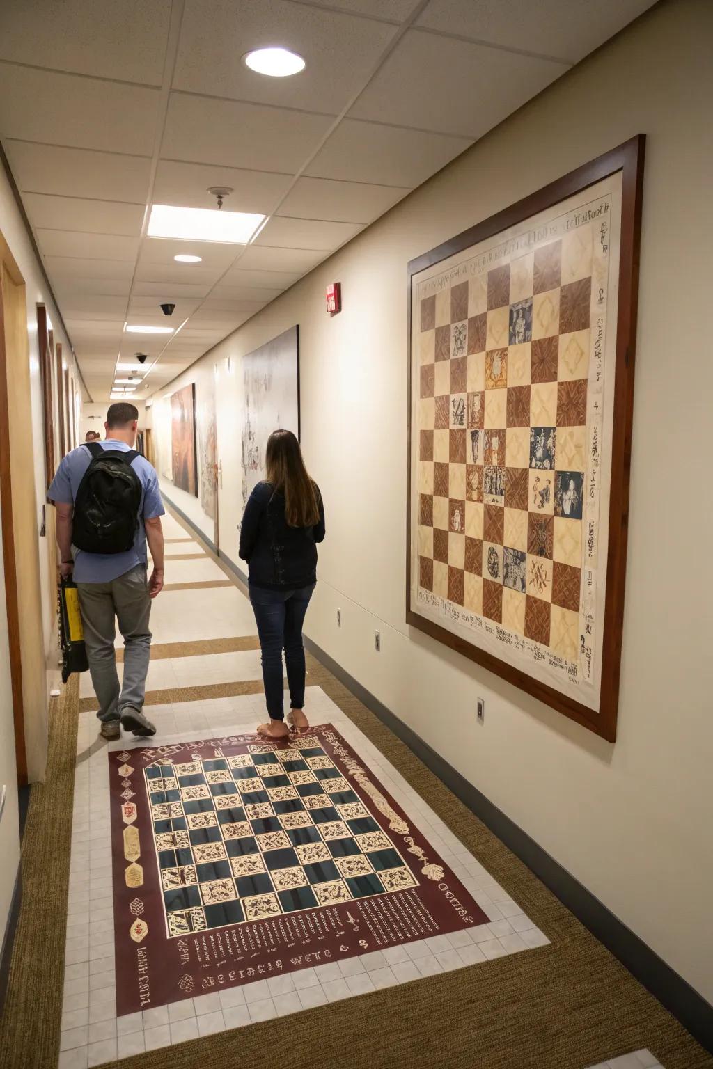 A wall chessboard is both playful and elegant.