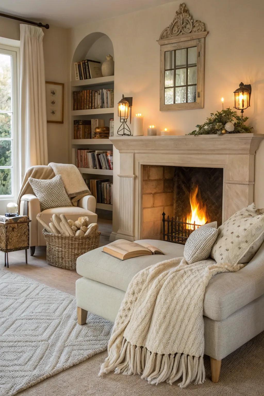 Pale cream creates a peaceful and inviting atmosphere in this lounge area.