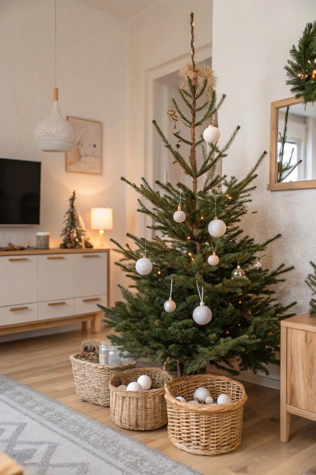A minimalist Nordic Christmas sphere tree featuring serene and natural beauty.