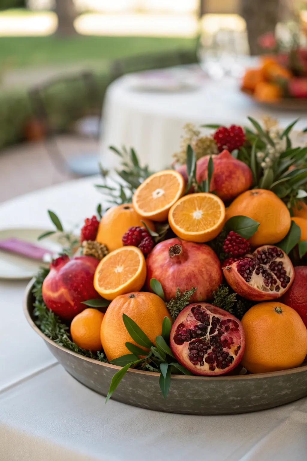 Seasonal fruits add pigment and scent to the table.