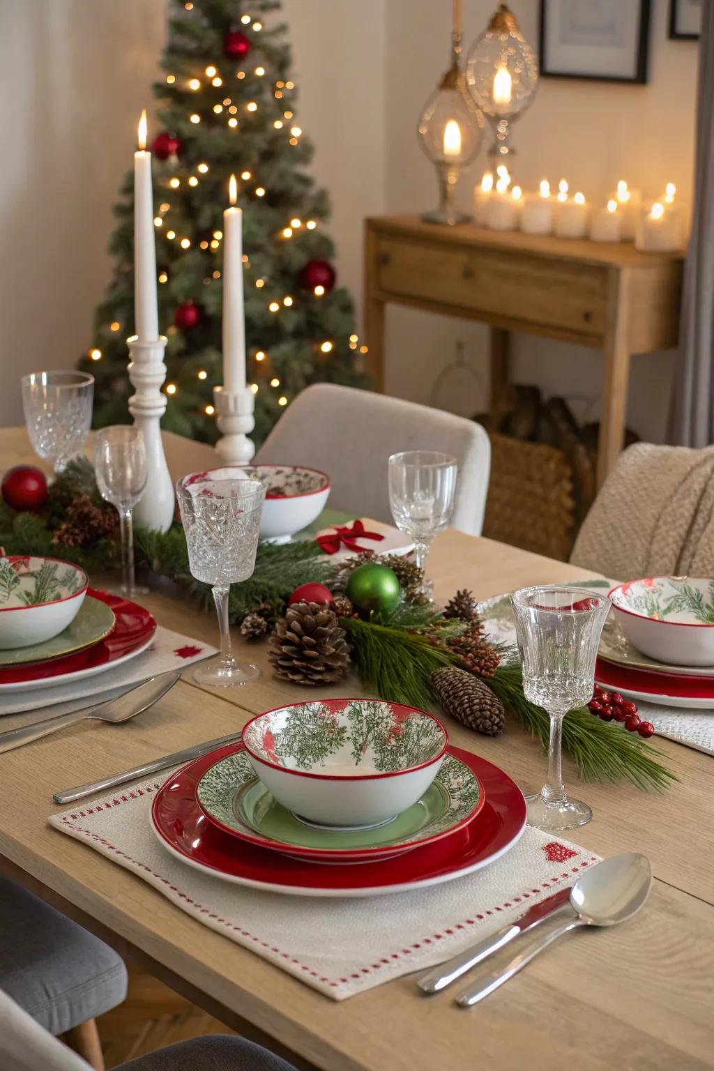 A celebratory table arrangement with a creative deviation enchants attendees.