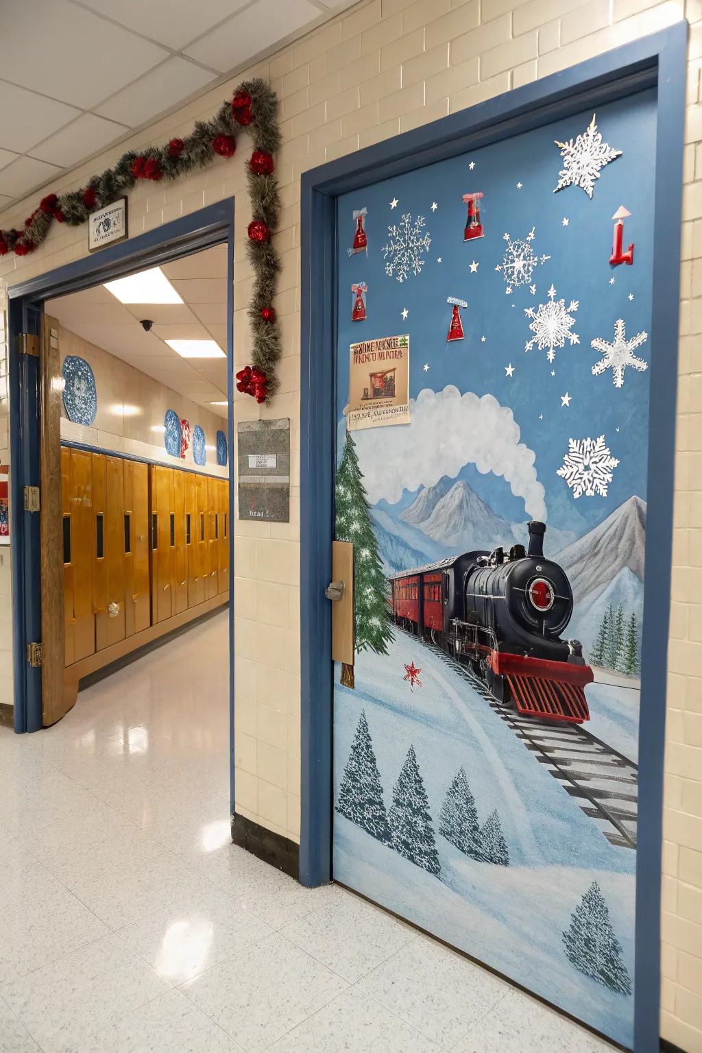 All aboard the Polar Express with this celebratory door.
