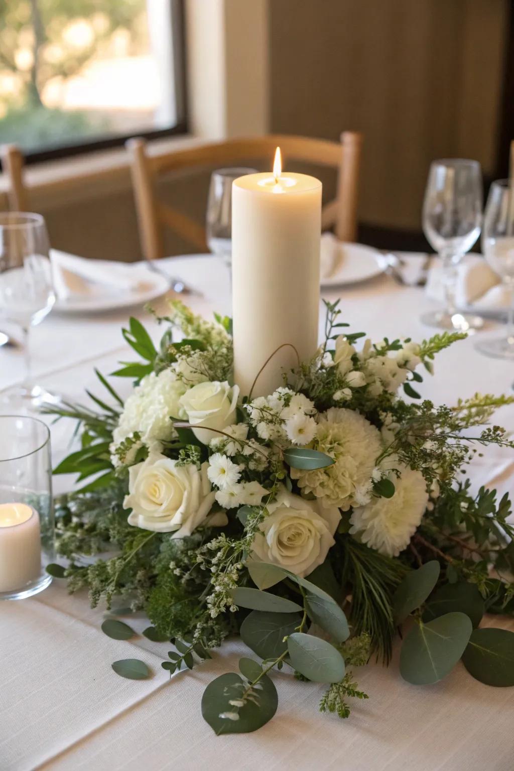 Sparklers add a warm glow to a charming flower centerpiece.