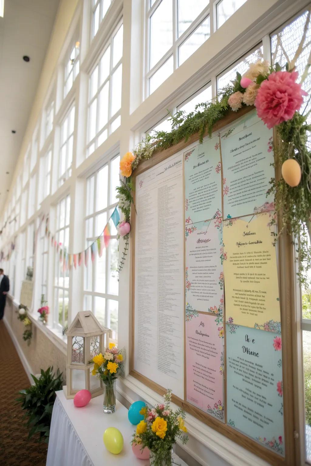 A bulletin board with seasonal scripture and spring embellishments.