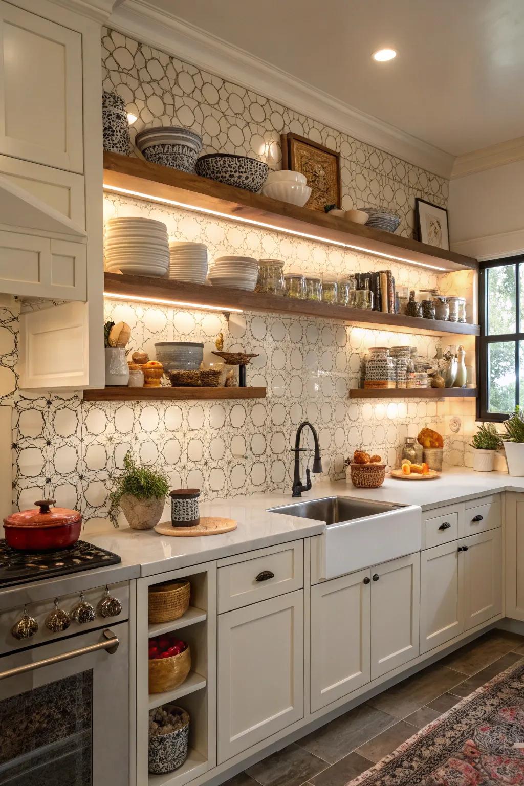 Visible storage adds functional elegance to this traditional kitchen.