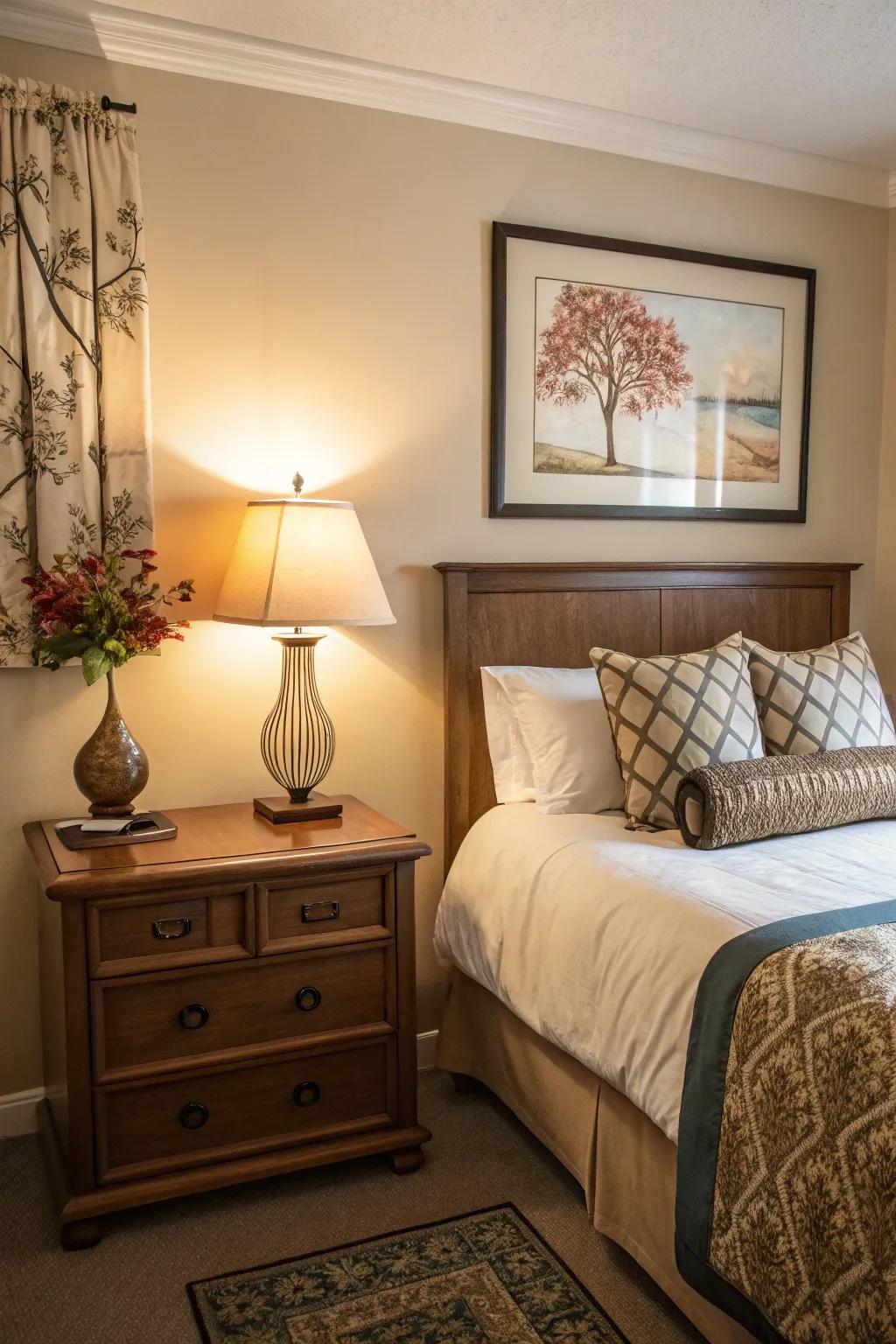 Attentive accent pieces introduce style without cluttering the space.