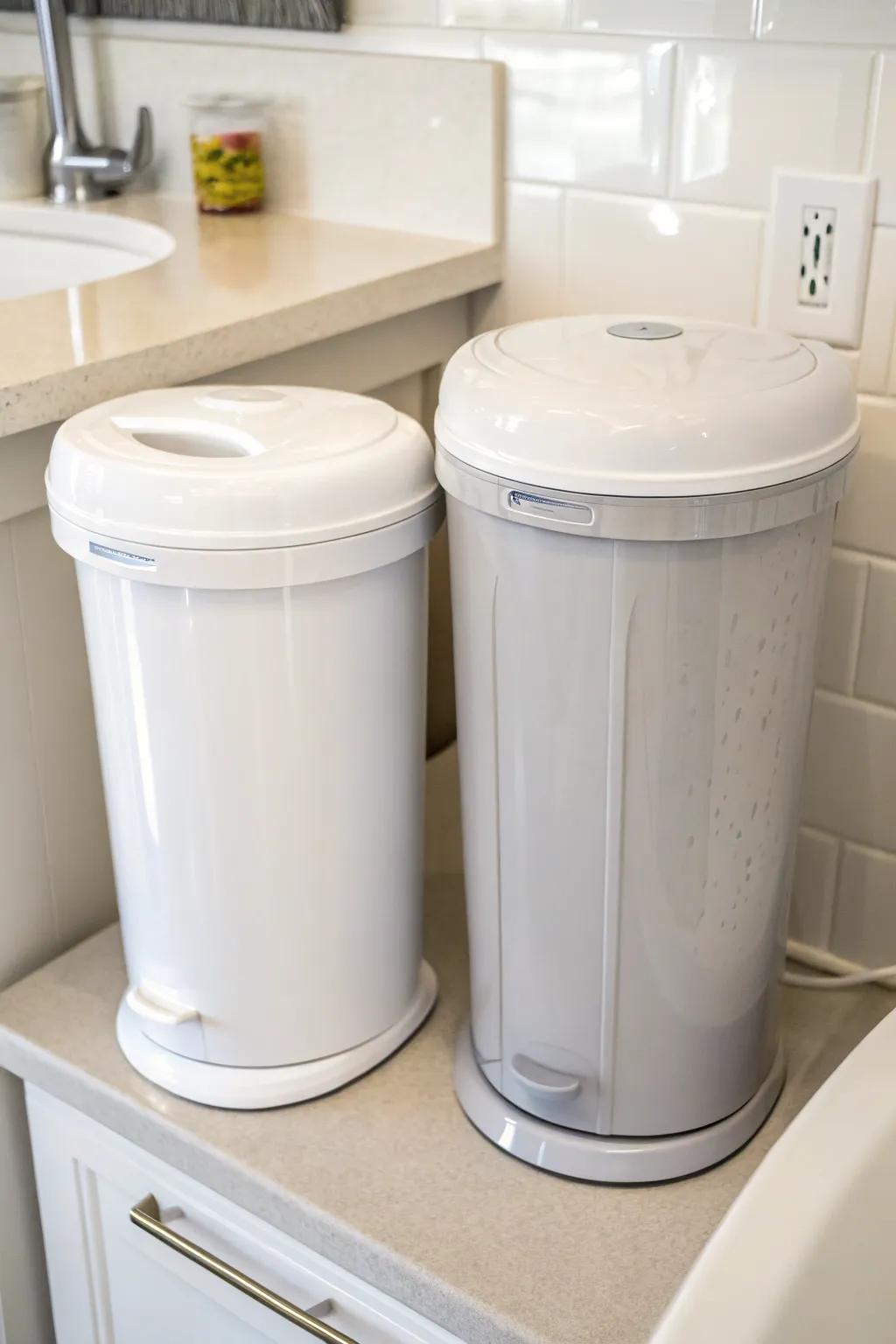 Combining wet and dry bins offers a flexible solution for handling different diaper parts.