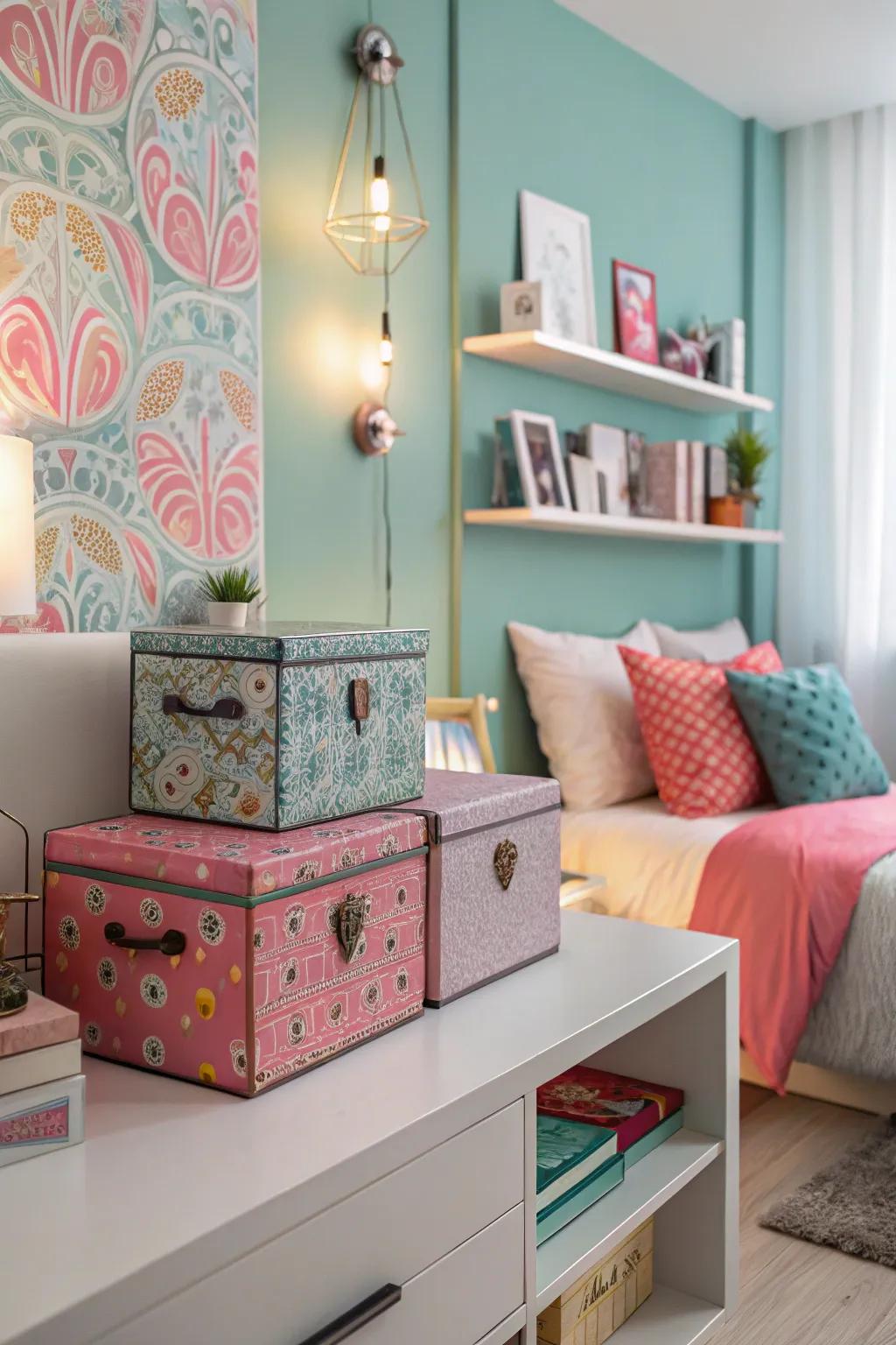 Decorative boxes offer both color and function.