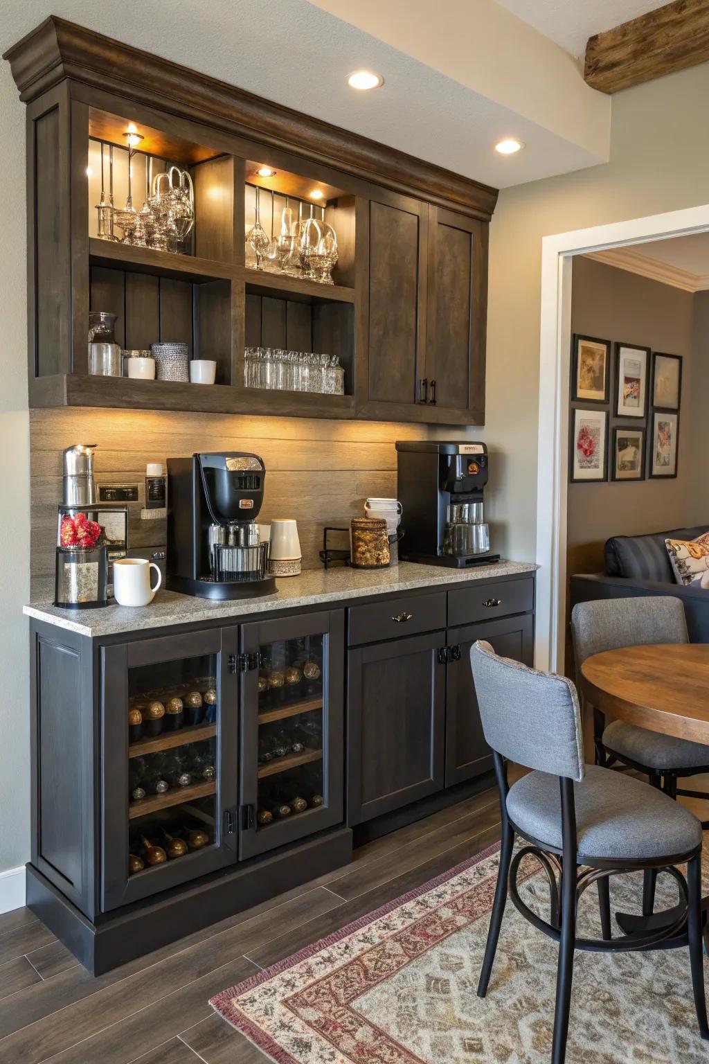 Slender areas make perfect coffee corners with the right arrangement.