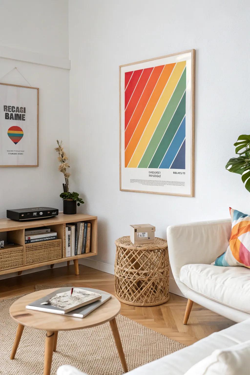 Modern charm poster imparting a sleek touch to a living room.