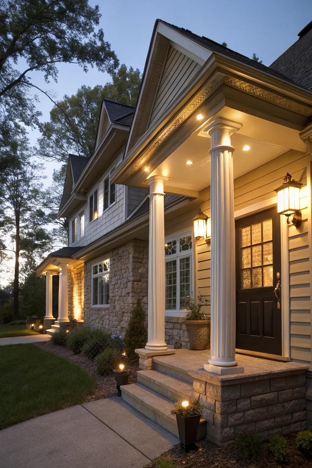 Emphasize your home's architecture using upright lighting.