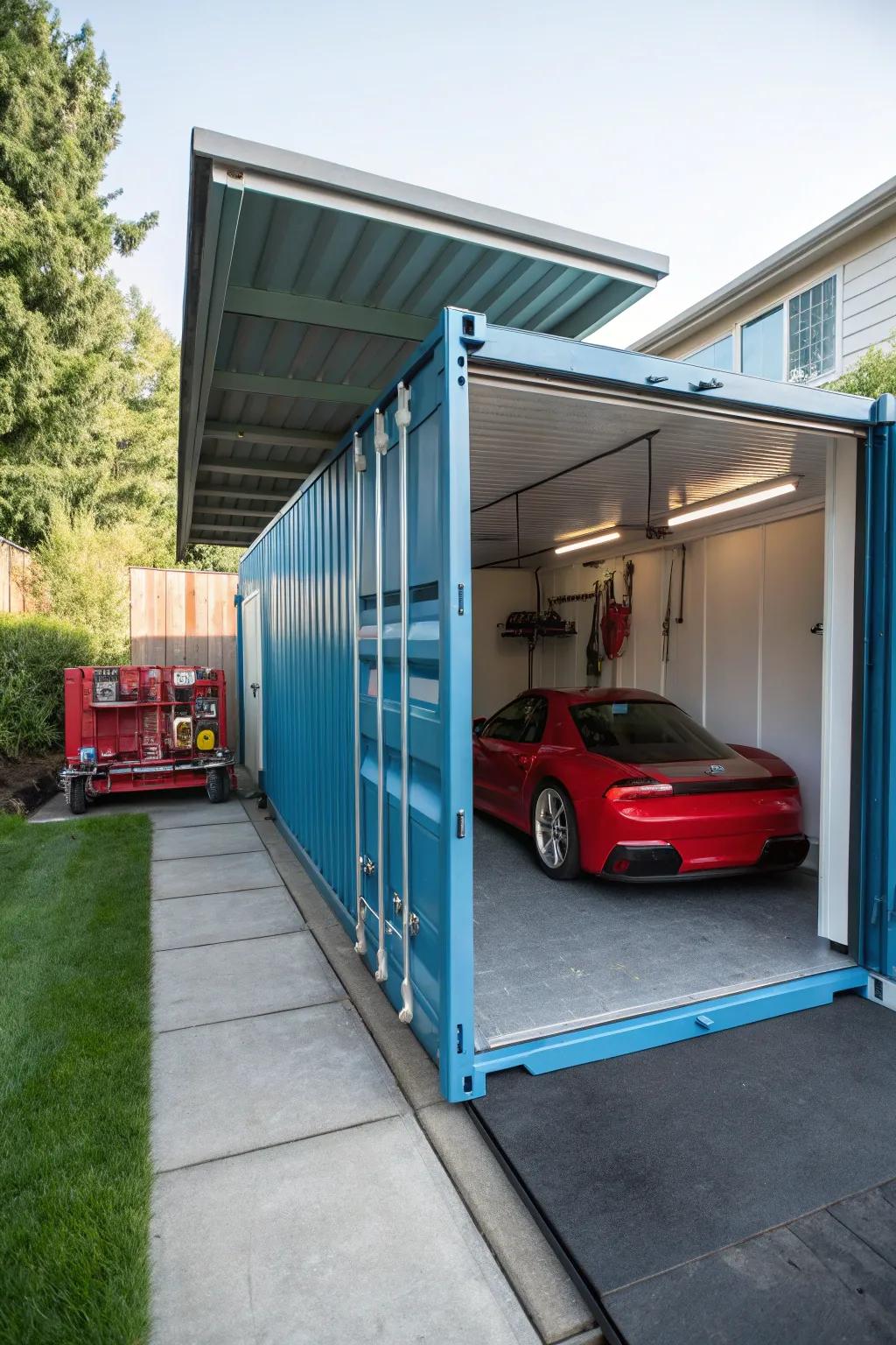 Convert a shipping container to an efficient solution for a garage.