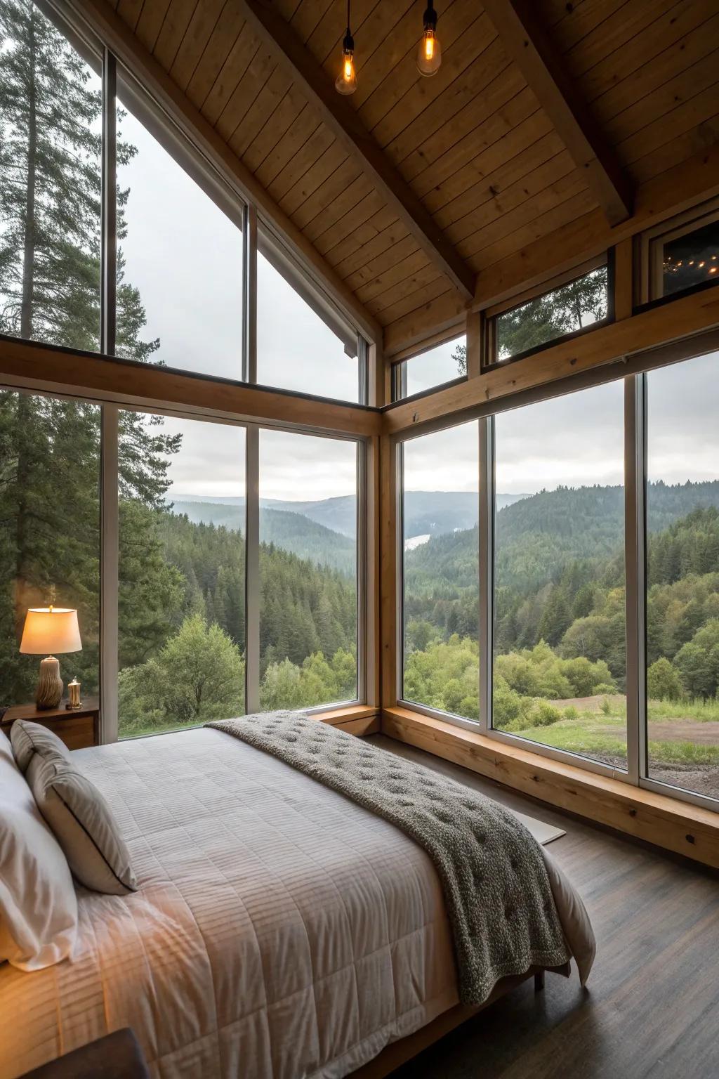 Views from windows create a connection with the outdoors.