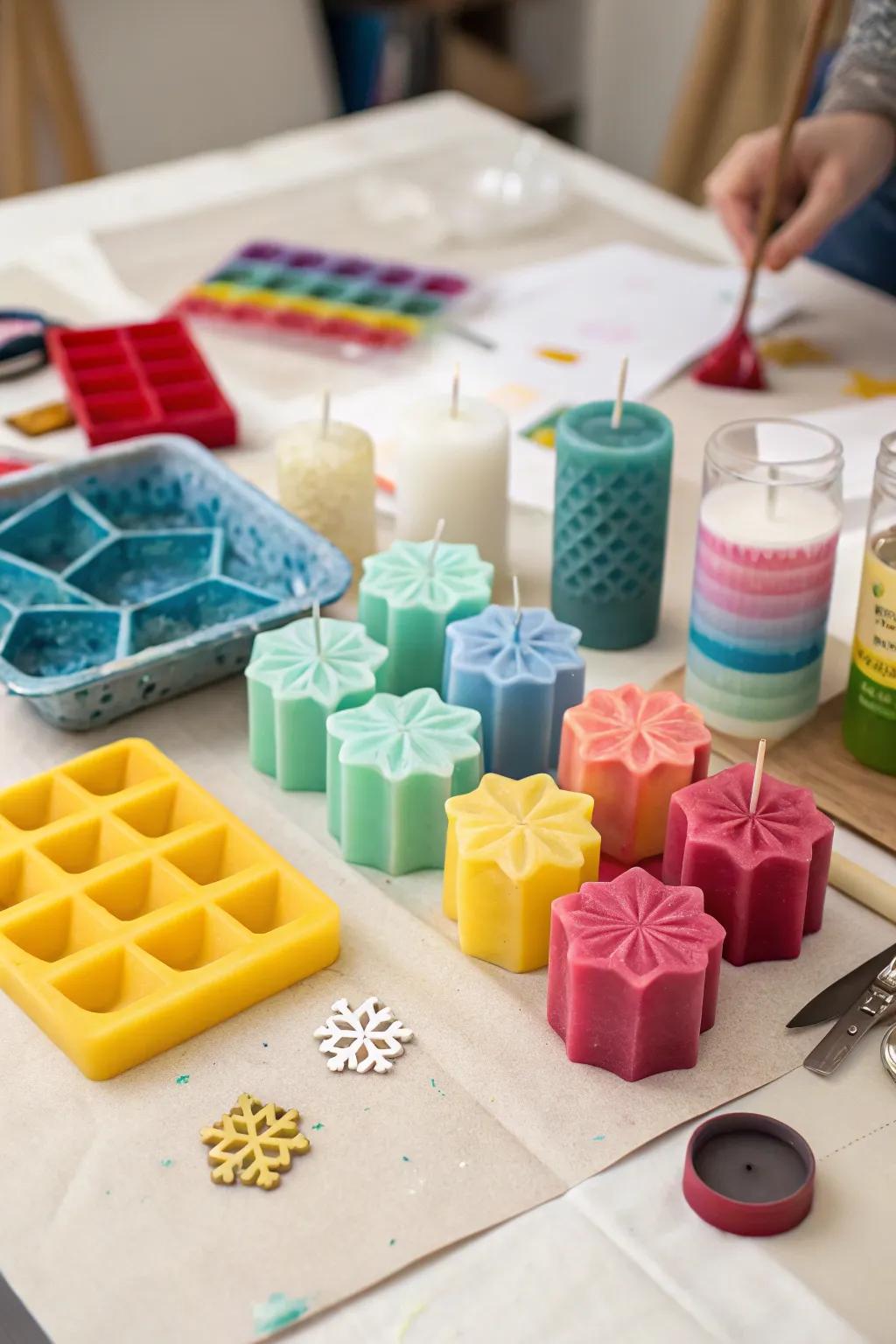 DIY chilled forming candles present a personal, textured touch.