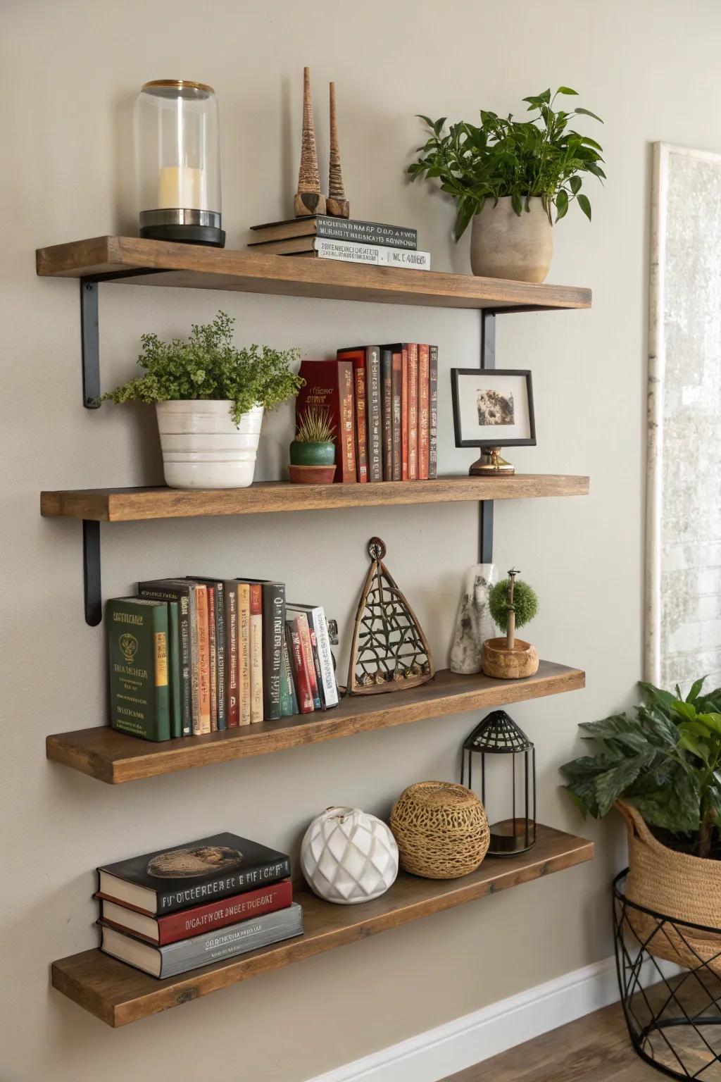 Wall-mounted ledges offer versatility and style.