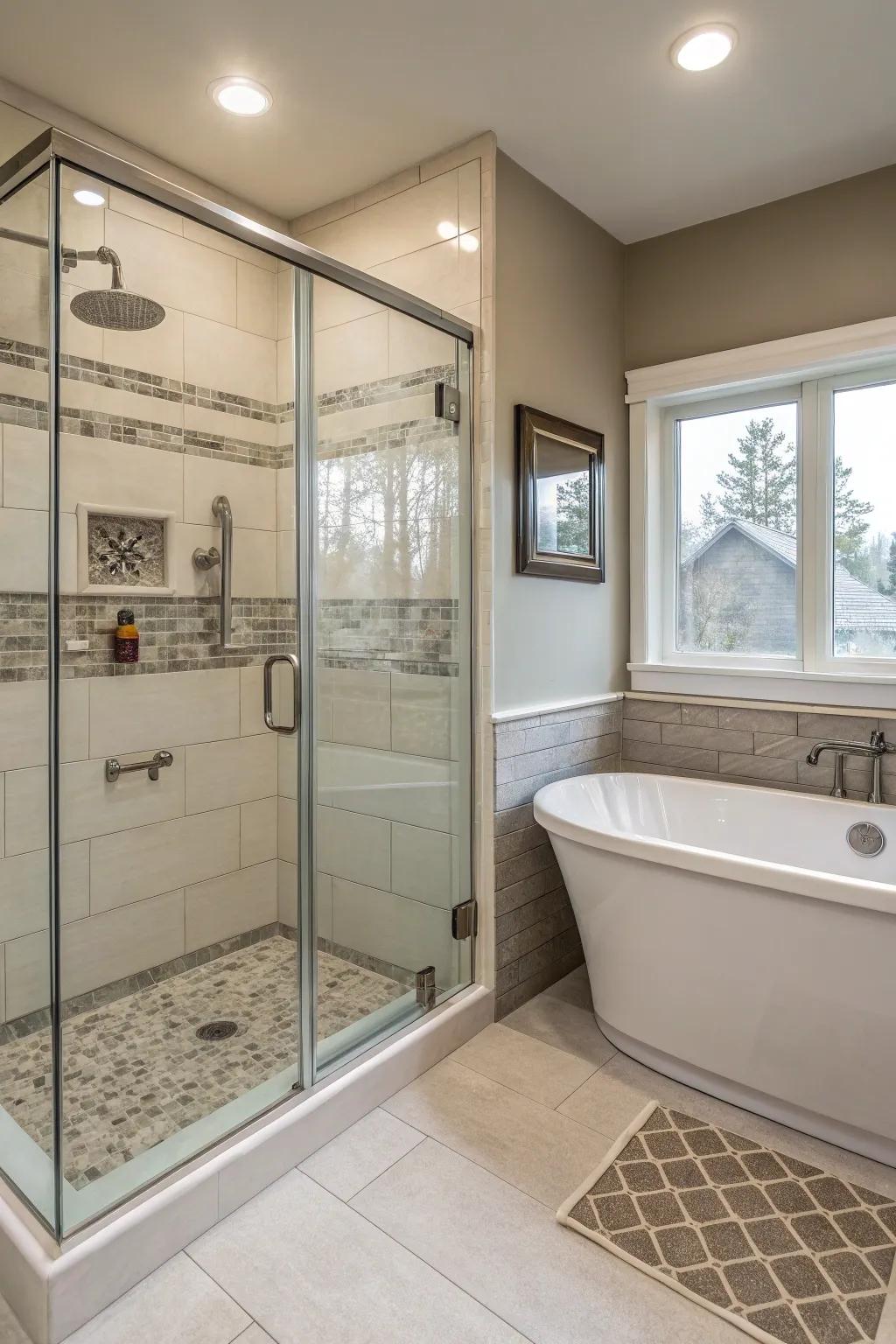 Relish flexibility with a shower and tub pairing.