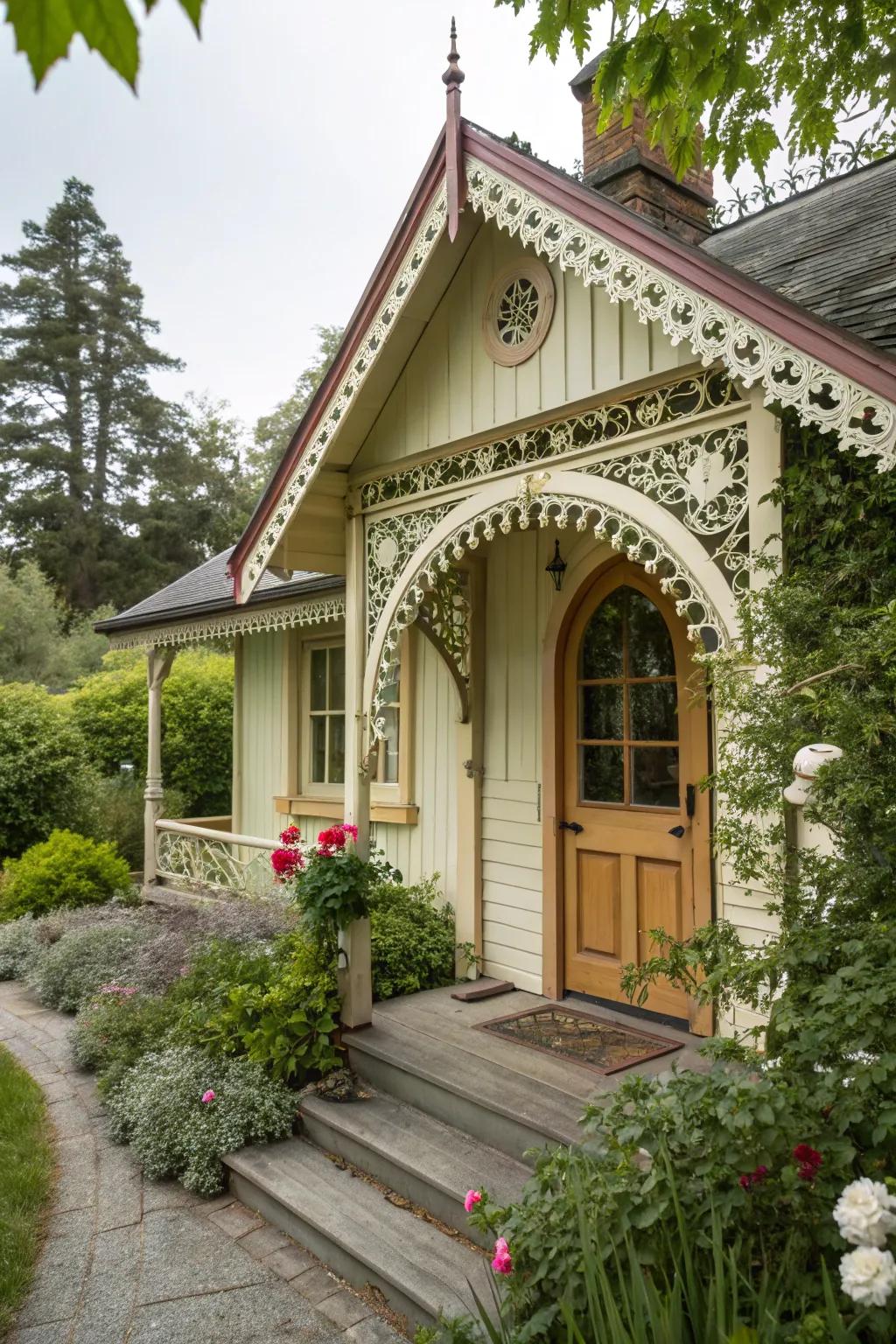 Distinct architectural elements add character to a cottage's facade.