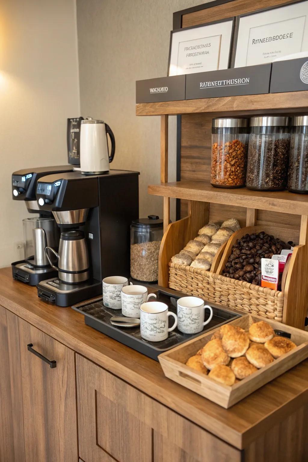 A cozy setup makes your coffee area welcoming and practical.