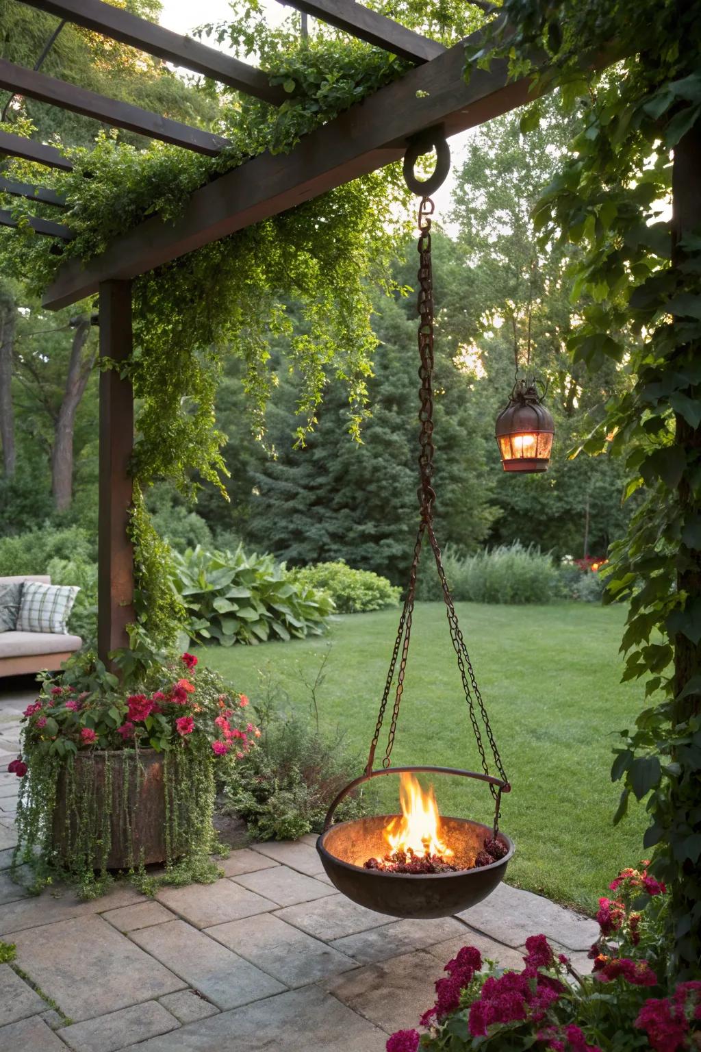 Hanging fire pits offer a whimsical and contemporary take on outdoor fires.