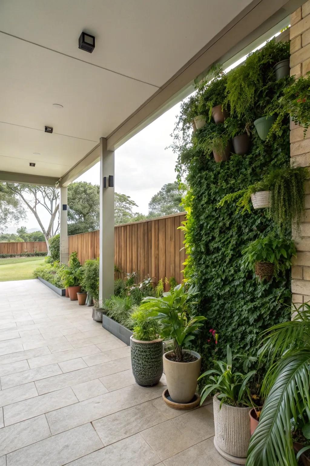 Blend in greenery for a natural patio feel.