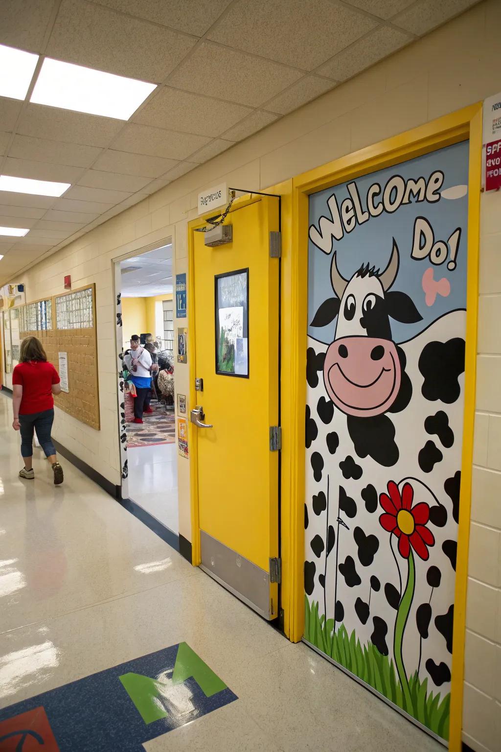 A 'Welcome to Our Mooo-velous Classroom' door decor