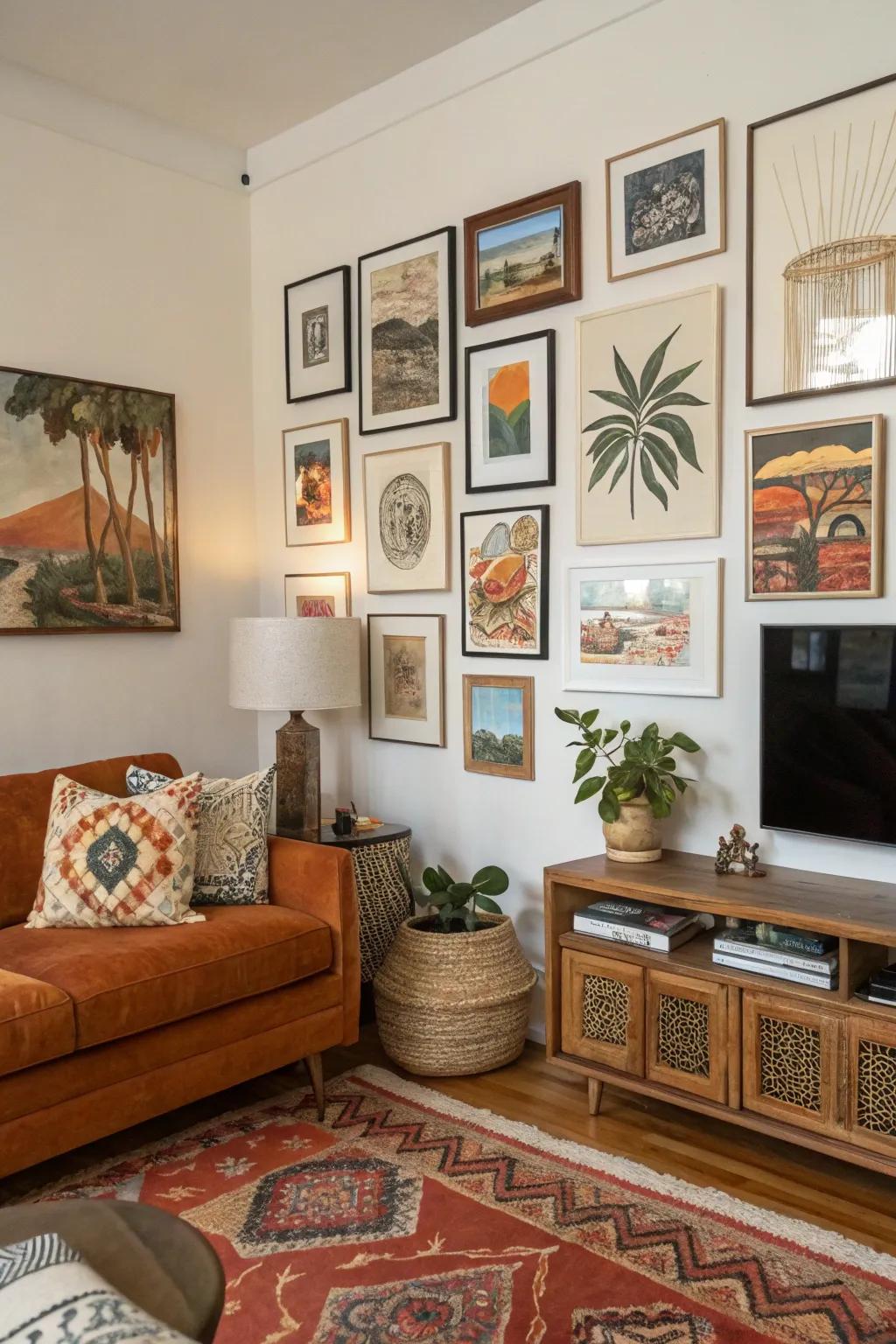 Artwork can greatly enhance the personality and narrative of your living room.