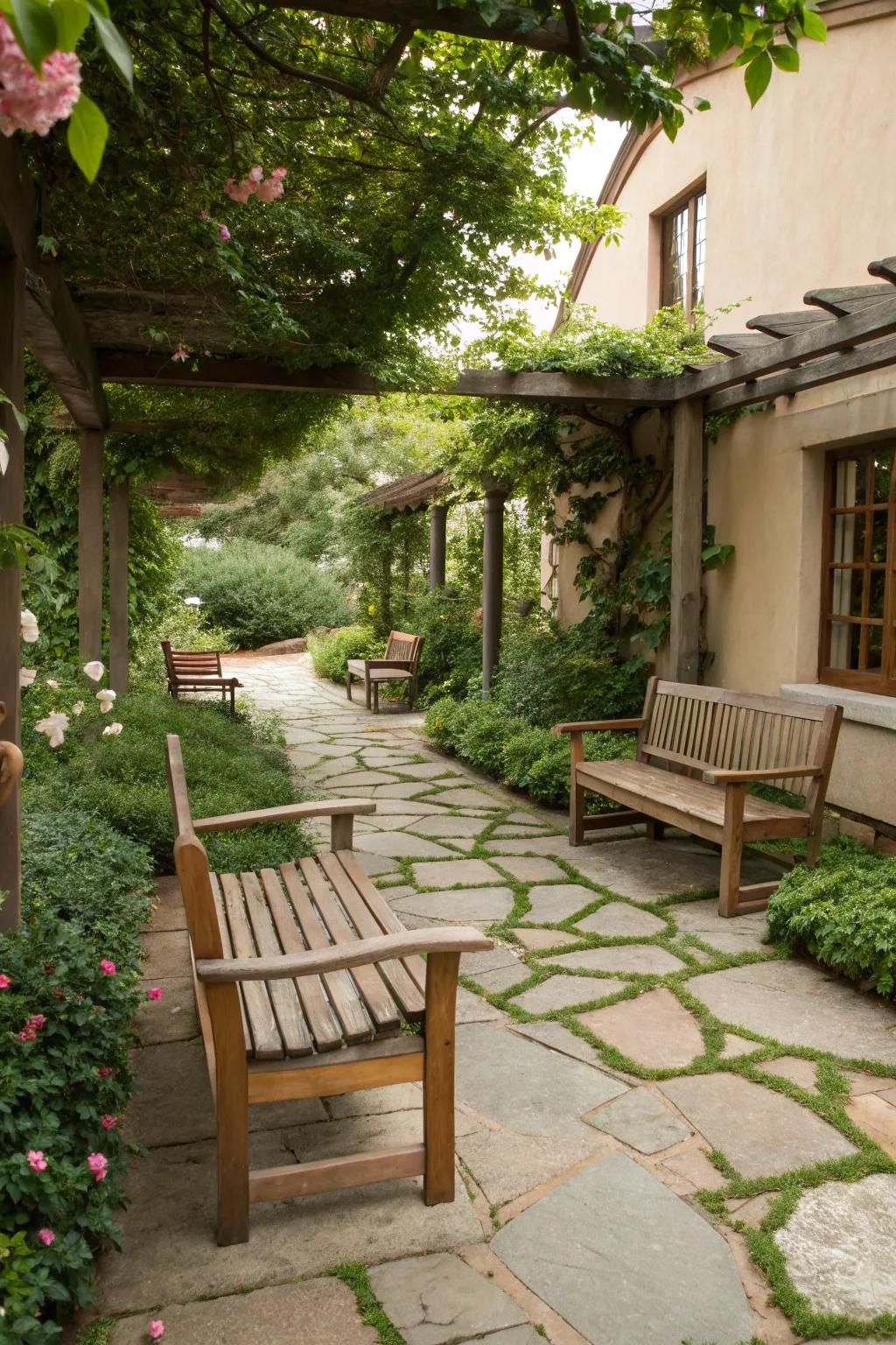Raw materials craft a harmonious outdoor setting.