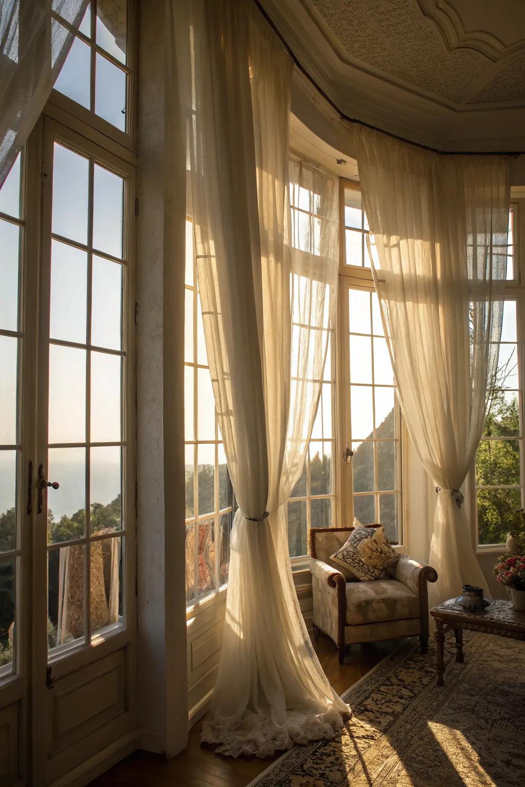 Sheer curtains beautifully enhance natural light while maintaining privacy.