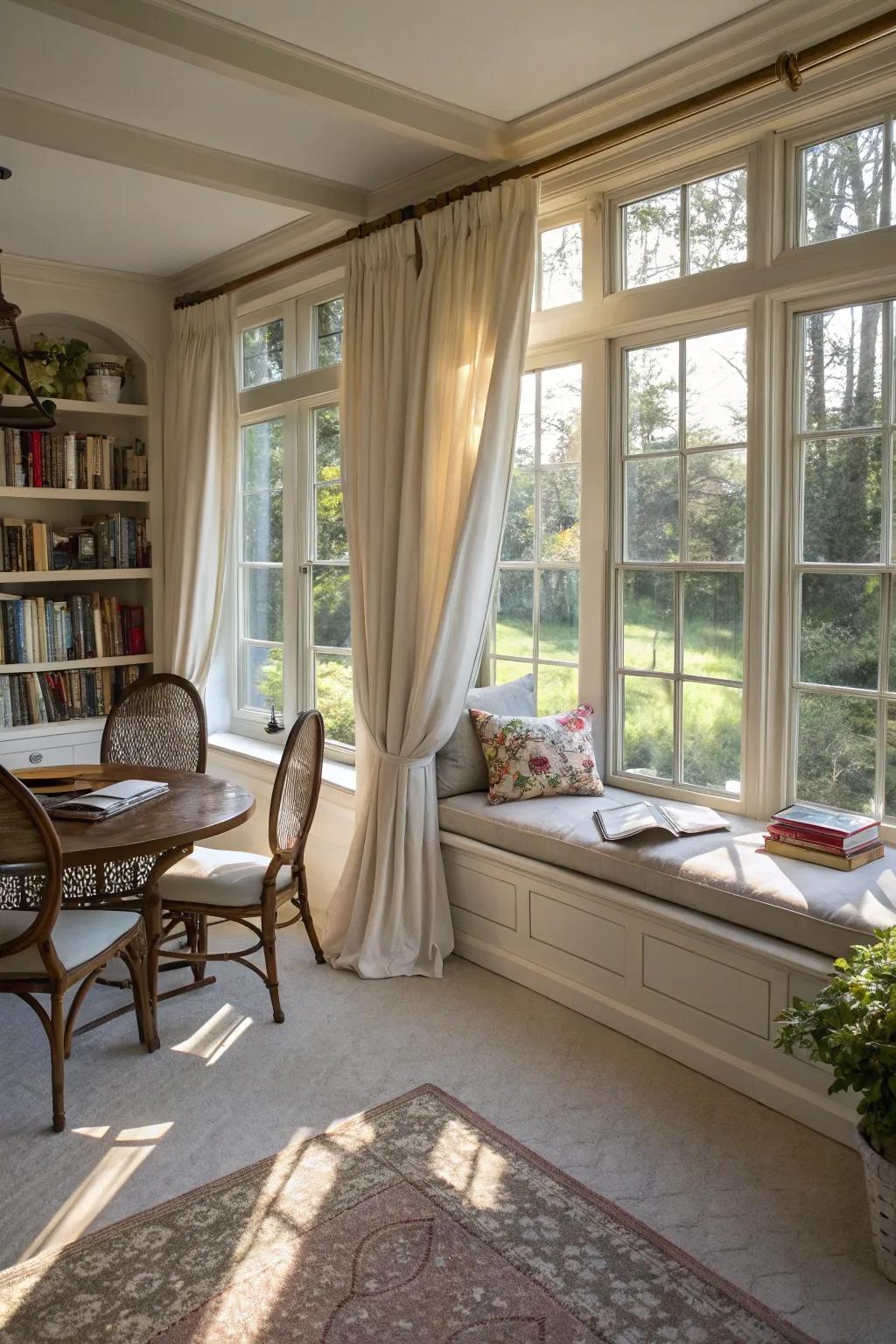 Coverings can successfully create distinct areas within your sunroom.