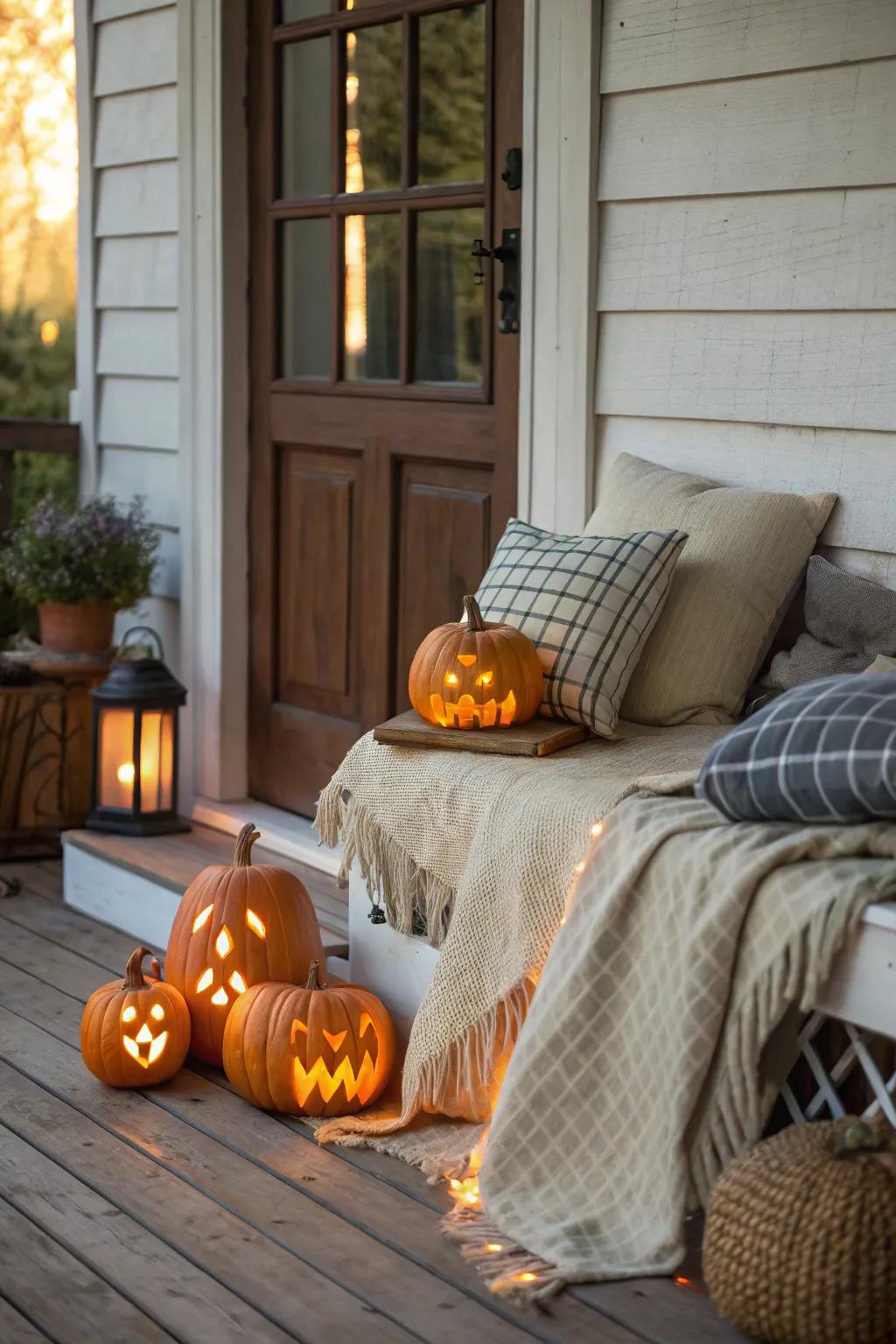 A warm and inviting grouping of jack-o'-lantern lanterns.