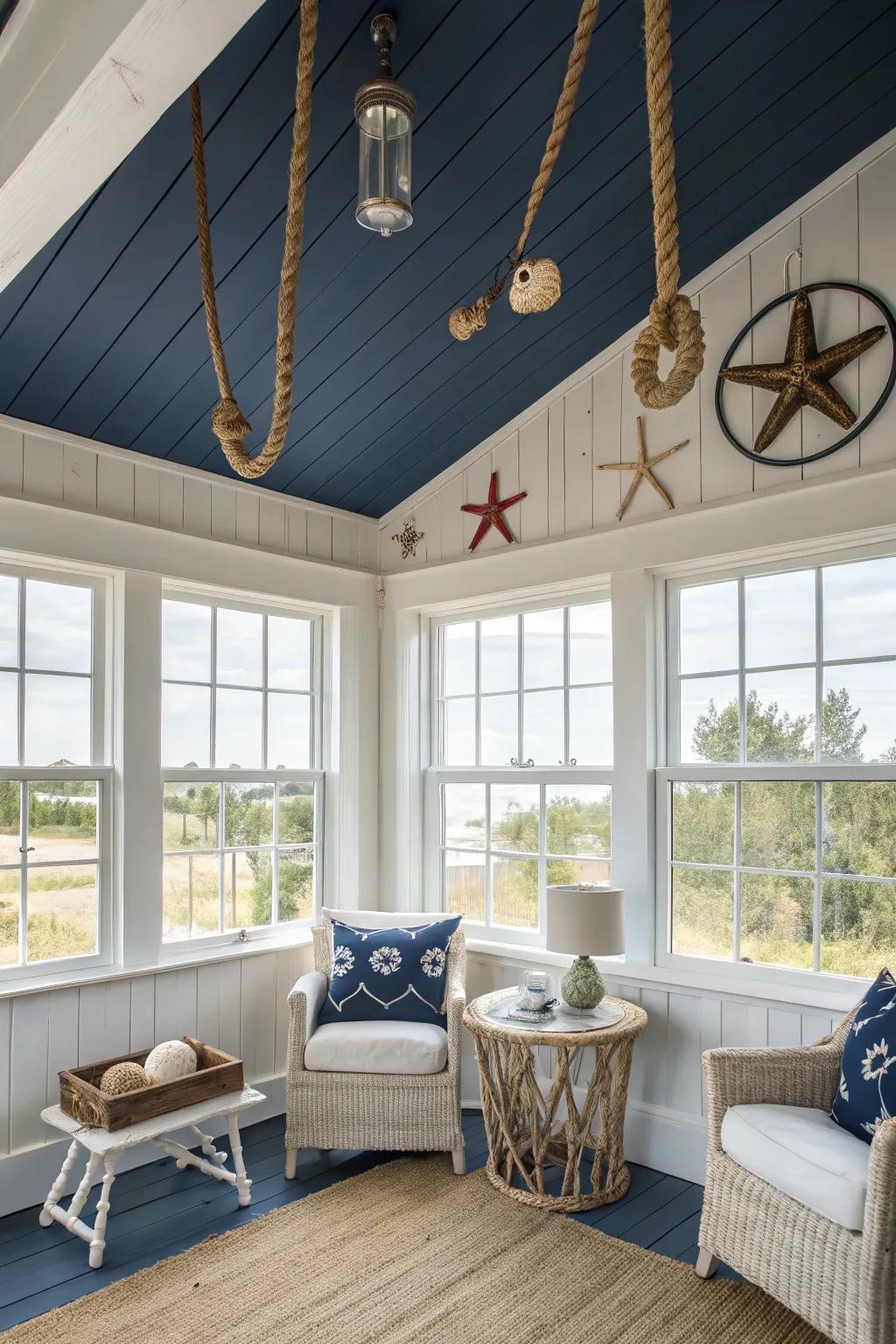 Coastal sensations featuring a deep azure ceiling.