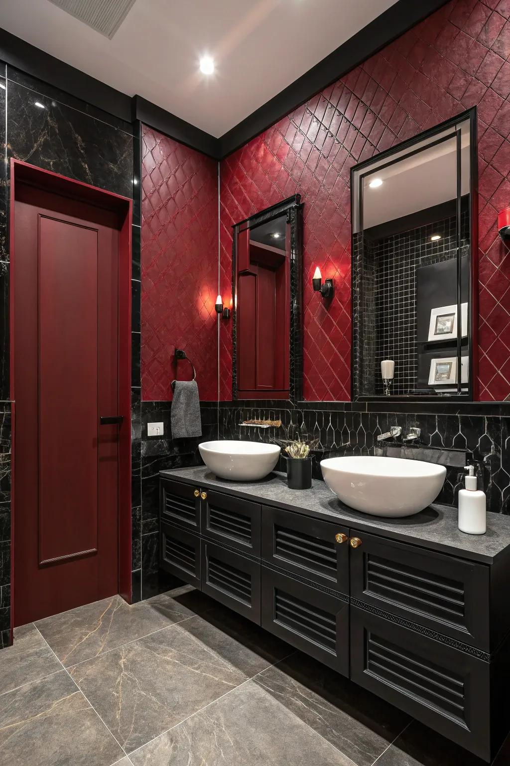 Contrasting colors add modernity and balance to the bathroom.
