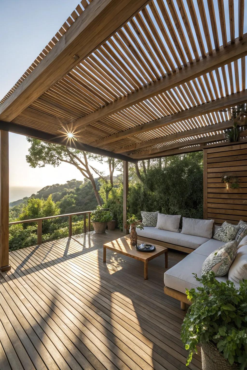 Timber slats offer a welcoming and earthy shading solution for decks.