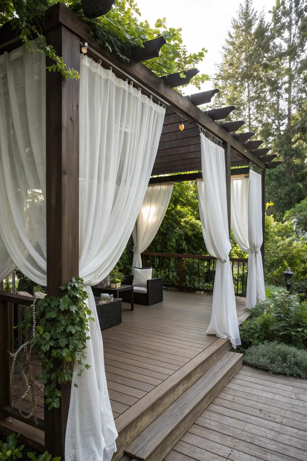 A frame with screens for concealment and comfort.