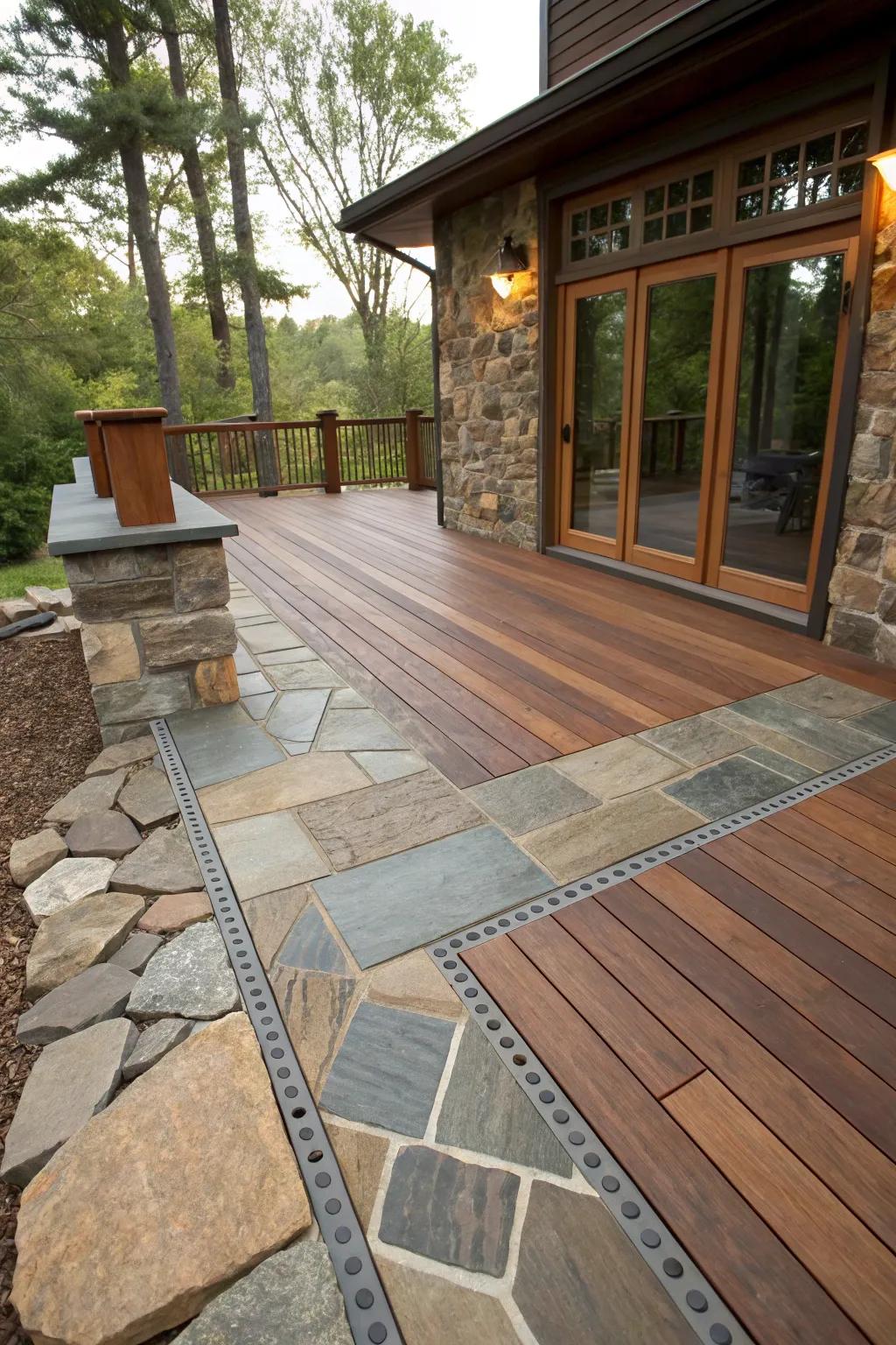 A modern touch and texture are added by material variety.