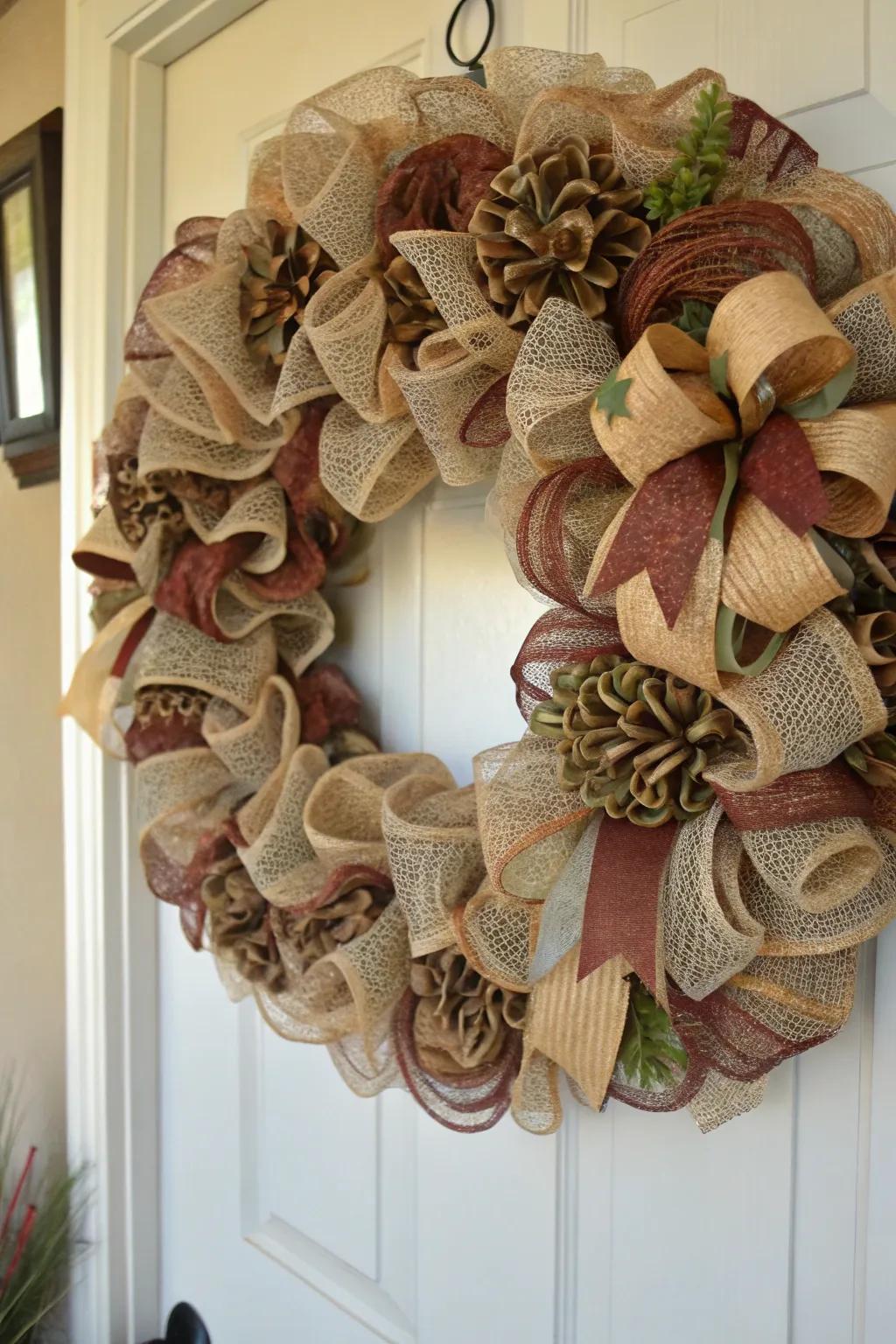 A play of textures creates depth and interest in this wreath.